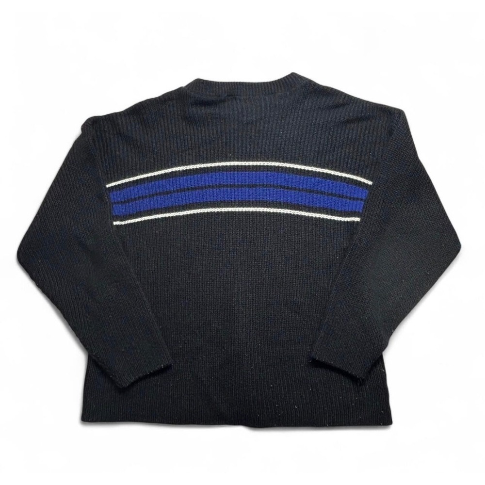 Luciano Pannini Vintage Mens 2X Crewneck Sweater Black Blue Stripe Made in USA - Picture 2 of 8